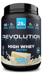 Revolution Nutrition, High Whey, Polvo de proteína 6LB, Aislado de proteína de suero, Sin gluten, Masa muscular magra para hombres y mujeres, 25g de proteína por cucharada, 2.7kg, 73 porciones (pastel