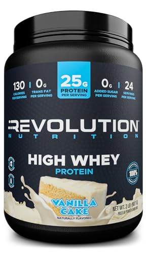 Revolution Nutrition, High Whey, Polvo de proteína 6LB, Aislado de proteína de suero, Sin gluten, Masa muscular magra para hombres y mujeres, 25g de proteína por cucharada, 2.7kg, 73 porciones (pastel
