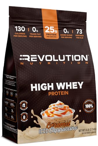 Revolution Nutrition, High Whey, Polvo de proteína 6LB, Aislado de proteína de suero, Sin gluten, Masa muscular magra para hombres y mujeres, 25g de proteína por cucharada, 2.7kg, 73 porciones (pastel