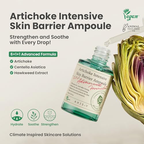 AXIS-Y Artichoke Intensive Skin Barrier Ampoule - Face Moisturizer Dark Spot Corrector Centella Ampoule - Vegan Korean Skin Care Facial Serum for All Skin Types (1.01 fl. oz.)